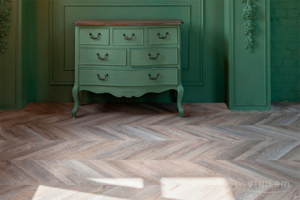 ПВХ плитка, кварц виниловый ламинат Vinilam Parquet Chevron Шампань RI153616CL4