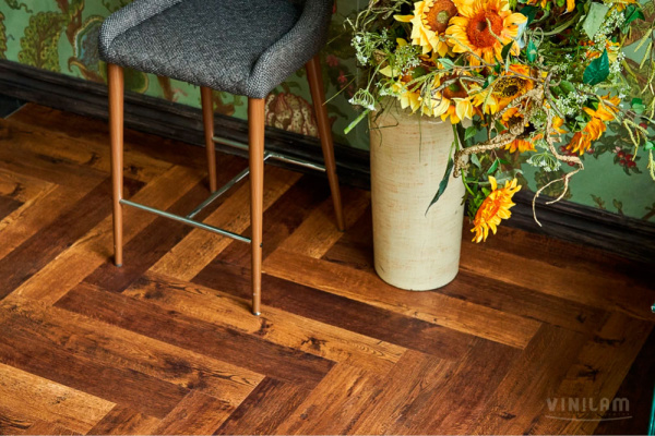 ПВХ плитка, кварц виниловый ламинат Vinilam Parquet Herringbone Glue Парижский GD11155